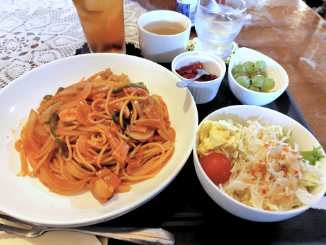 家かふぇたんぽぽ（網走市）ナポリタンセット　＆　アイスティー