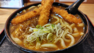 ながしま家（大空町女満別）エビフライカレー南うどん大盛り